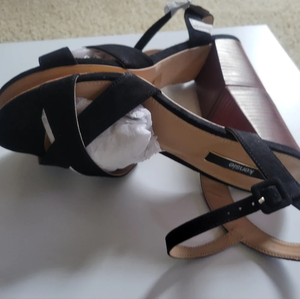 Kensie Exalia Black Suede Block Heel‎ Sandals – Women's Size 9